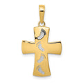 14K and White Rhodium Footprints Cross Pendant, 26 x 15 mm