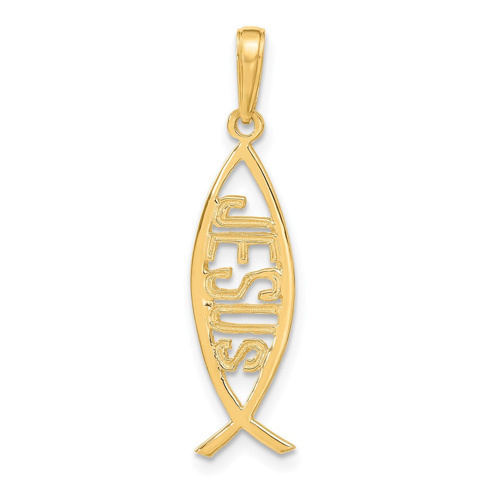 14K Ichthus Fish with JESUS Pendant, 30 x 9 mm