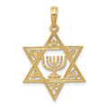 14K Star of David with Menorah Pendant, 27 x 18 mm