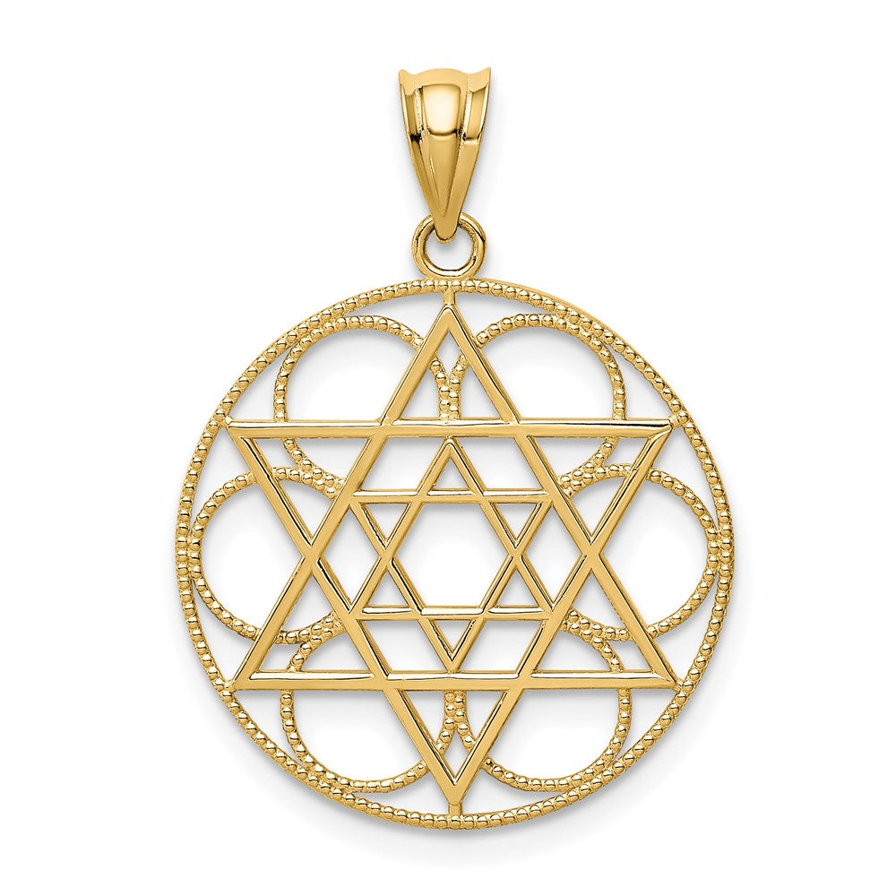14k Star of David Circles Pendant, 31 x 22 mm