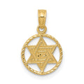 14K Star of David in Circle Frame Pendant, 18 x 11 mm