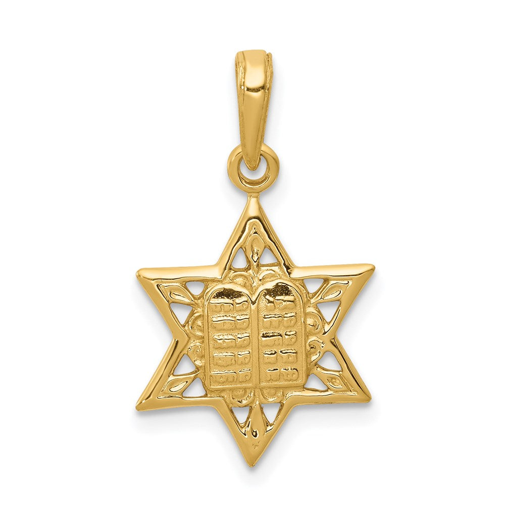 14K Star of David with Tablets in Center Pendant, 23 x 15 mm