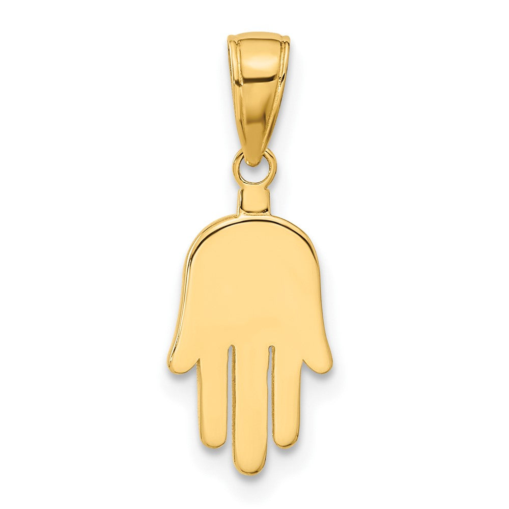 14K Large Solid Hamsa Pendant, 20 x 9 mm