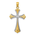 14K Diamond-Cut Rhodium Budded Cross Pendant, 33 x 17 mm