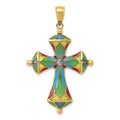 14K Multi Color Enamel Cross Pendant, 40 x 25 mm
