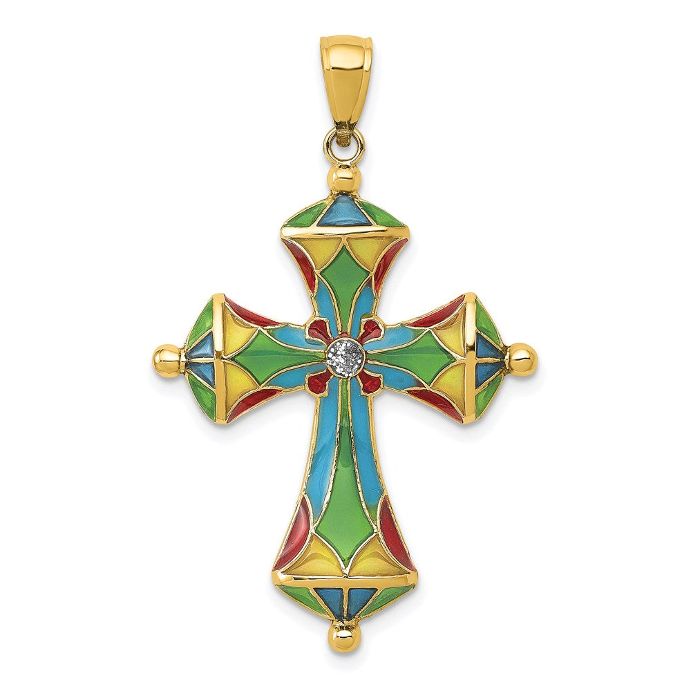14K Multi Color Enamel Cross Pendant, 40 x 25 mm