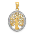 14k and White Rhodium Tree of Life Oval Pendant, 20 x 15 mm