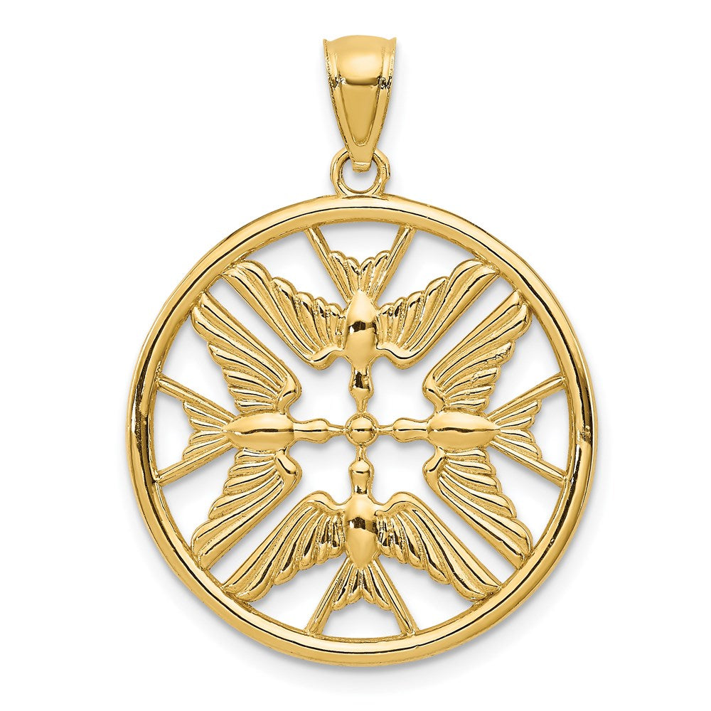 14k Yellow Gold Polished Doves in Circle Pendant, 25 x 24 mm