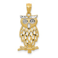 14k and White Rhodium Diamond-cut Owl Pendant, 23 x 11 mm