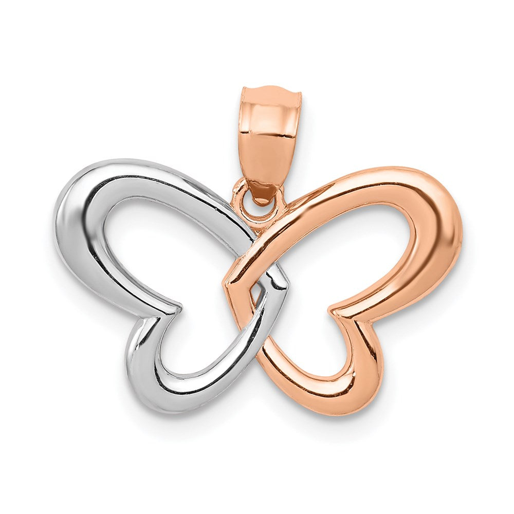 14k Rose Gold and White Rhodium Butterfly Pendant, 12 x 19 mm