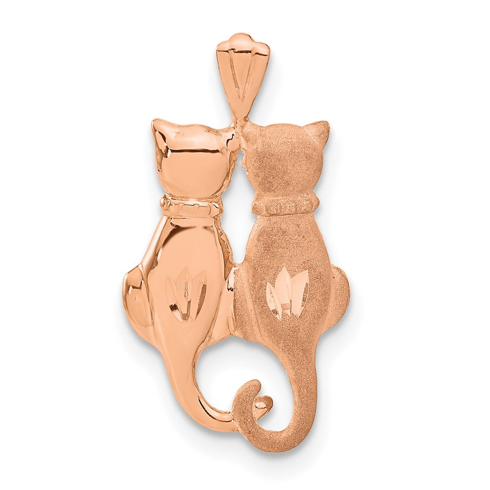 14k Rose Gold Polished and Satin Diamond-cut Two Sitting Cats Pendant, 20 x 12 mm