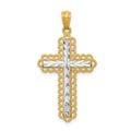 14K and White Rhodium Diamond-cut Cross Pendant, 34 x 18.25 mm