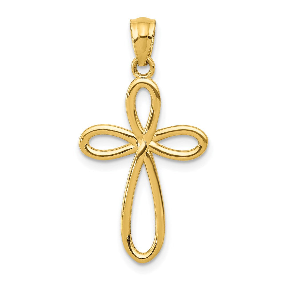 14k Yellow Gold Ribbon Cross Pendant, 23 x 14 mm