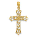 14k Diamond-cut Flower Center Scrolled Cross Pendant, 25 x 18 mm