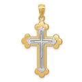 14k Two-tone Budded Cross Pendant, 26 x 18 mm