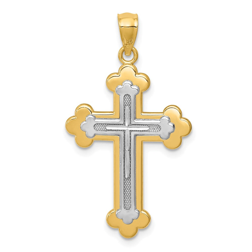14k Two-tone Budded Cross Pendant, 26 x 18 mm