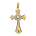 14K with White Rhodium Diamond-Cut Cross Pendant, 28 x 17 mm