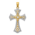 14K with White Rhodium Diamond-Cut Cross Pendant, 28 x 18 mm, 1.13 g