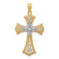 14K with White Rhodium Diamond-Cut Cross Pendant, 28 x 18 mm, 1.1 g