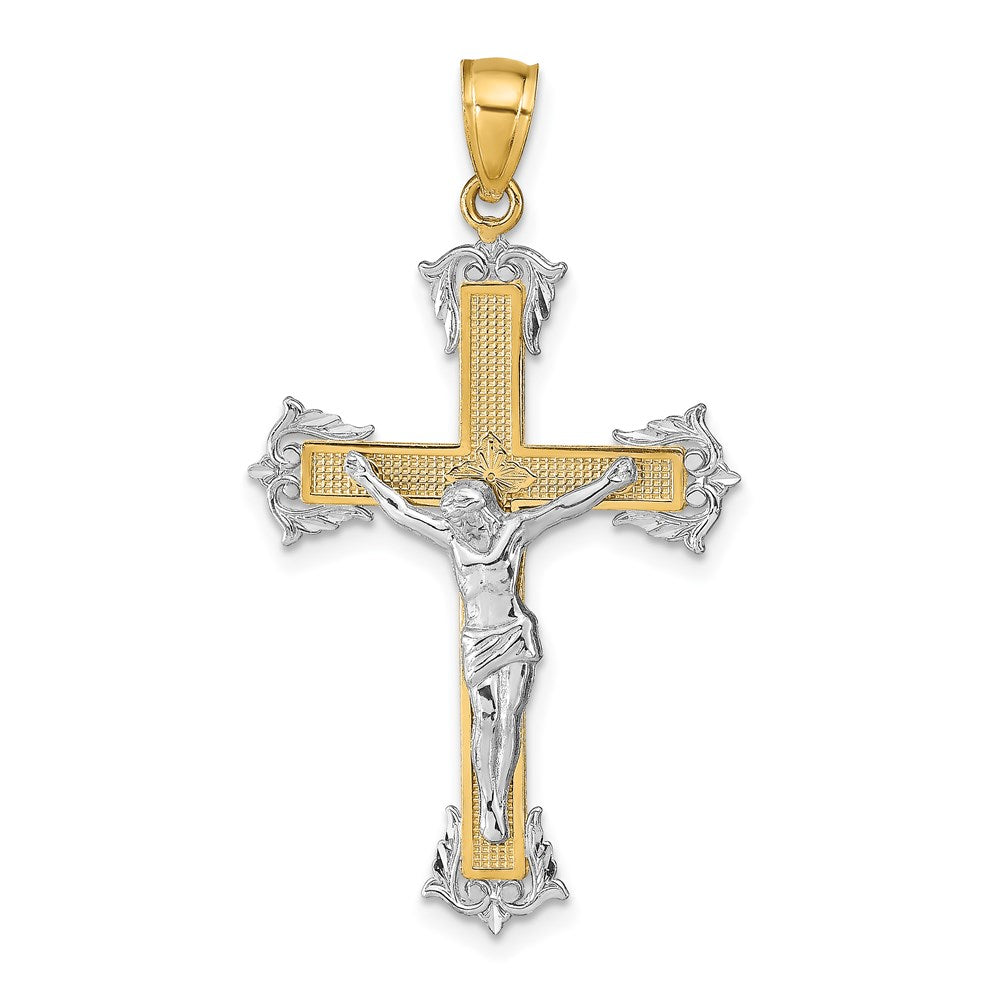 14k Two-tone Crucifix Pendant, 35 x 24 mm
