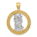 14K and White Rhodium Solid Cut-out St Christopher Medal Round Pendant, 31.75 x 23.9 mm