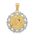 14K and White Rhodium BAPTISM with Praying Hands Scalloped Edge Round Pendant, 18 x 16 mm