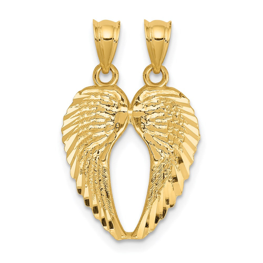14k Two-Piece Break-Apart Diamond-cut Wings Pendant, 18 x 15 mm