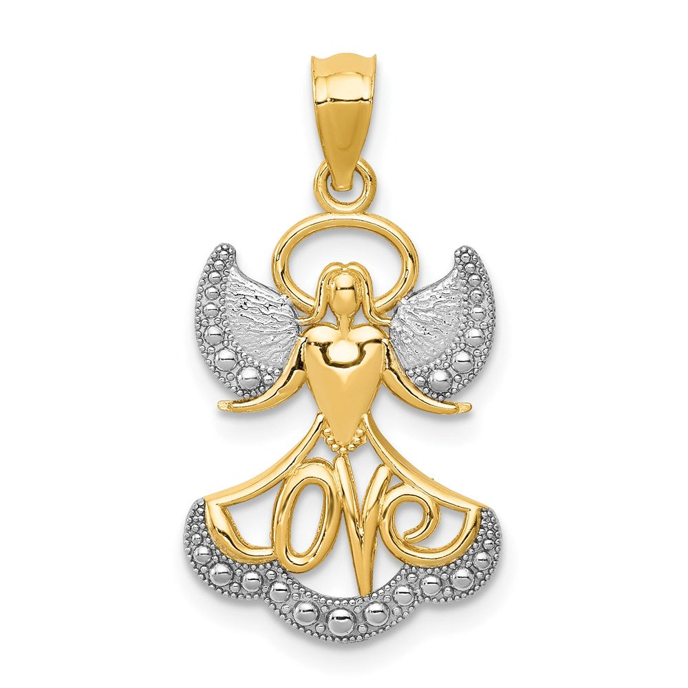 14K and White Rhodium LOVE Angel Pendant, 21 x 14 mm