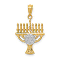 14K and White Rhodium Star of David Menorah Pendant, 27 x 14 mm