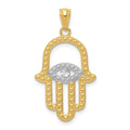 14K and White Rhodium Textured Hamsa and Evil Eye Pendant, 24 x 17 mm