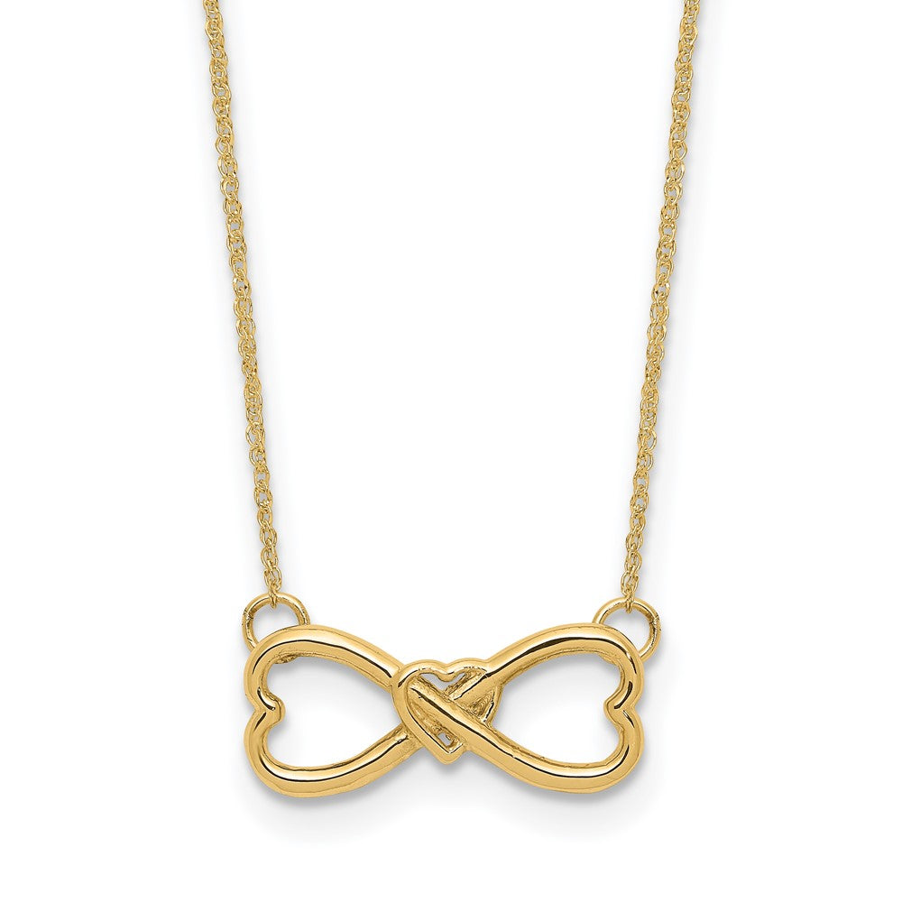 14k Polished Infinity Symbol with Heart Center 18 inch Necklace, 18 x 12.5 mm