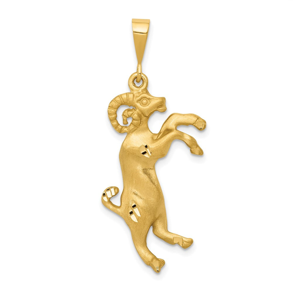14k Satin Diamond-cut Aries Zodiac Charm, 40 x 16 mm