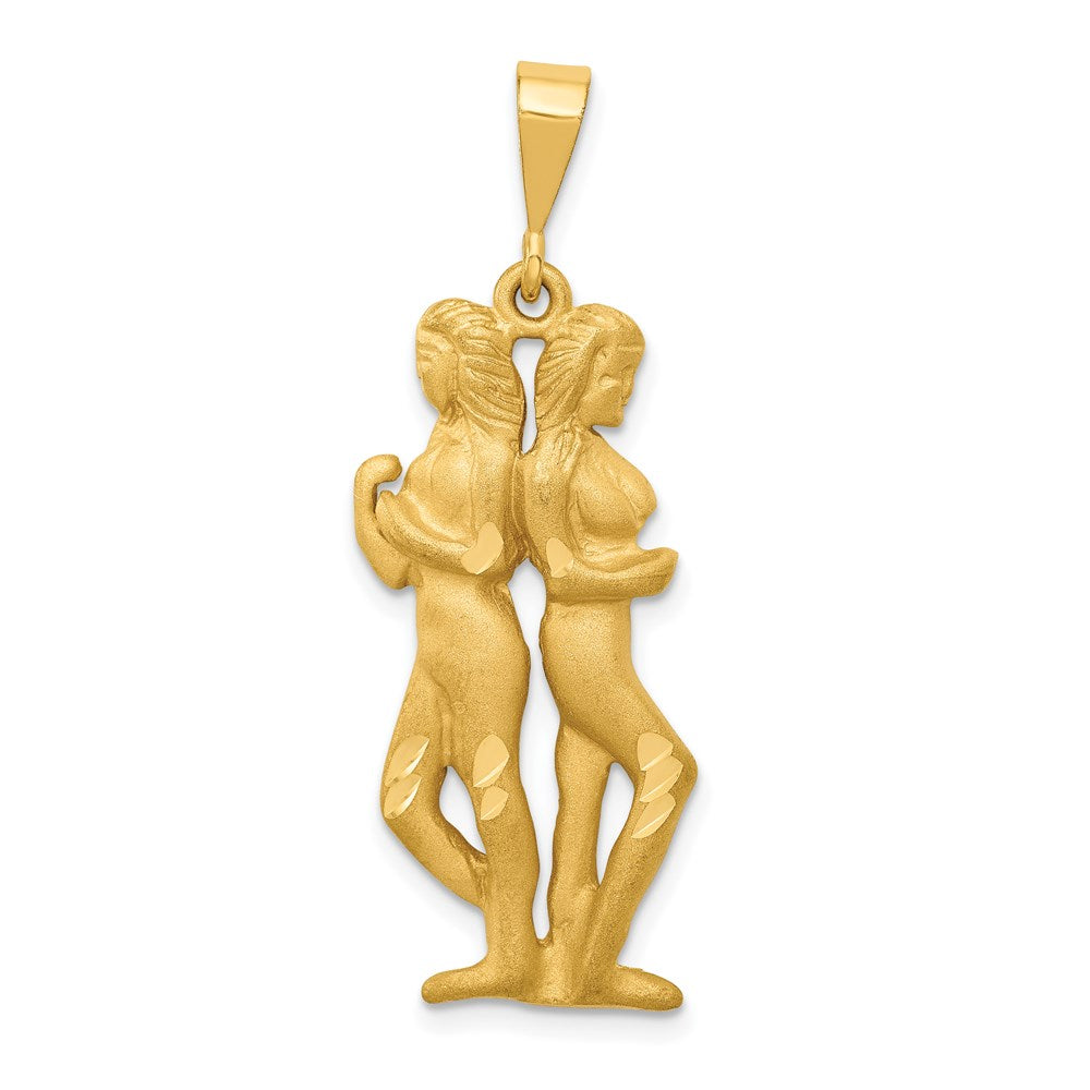14k Satin Diamond-cut Gemini Zodiac Charm, 40 x 14 mm