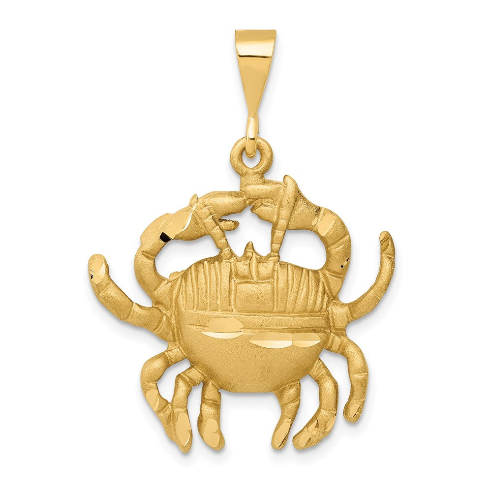 14k Satin Diamond-cut Cancer Zodiac Charm, 35 x 25 mm