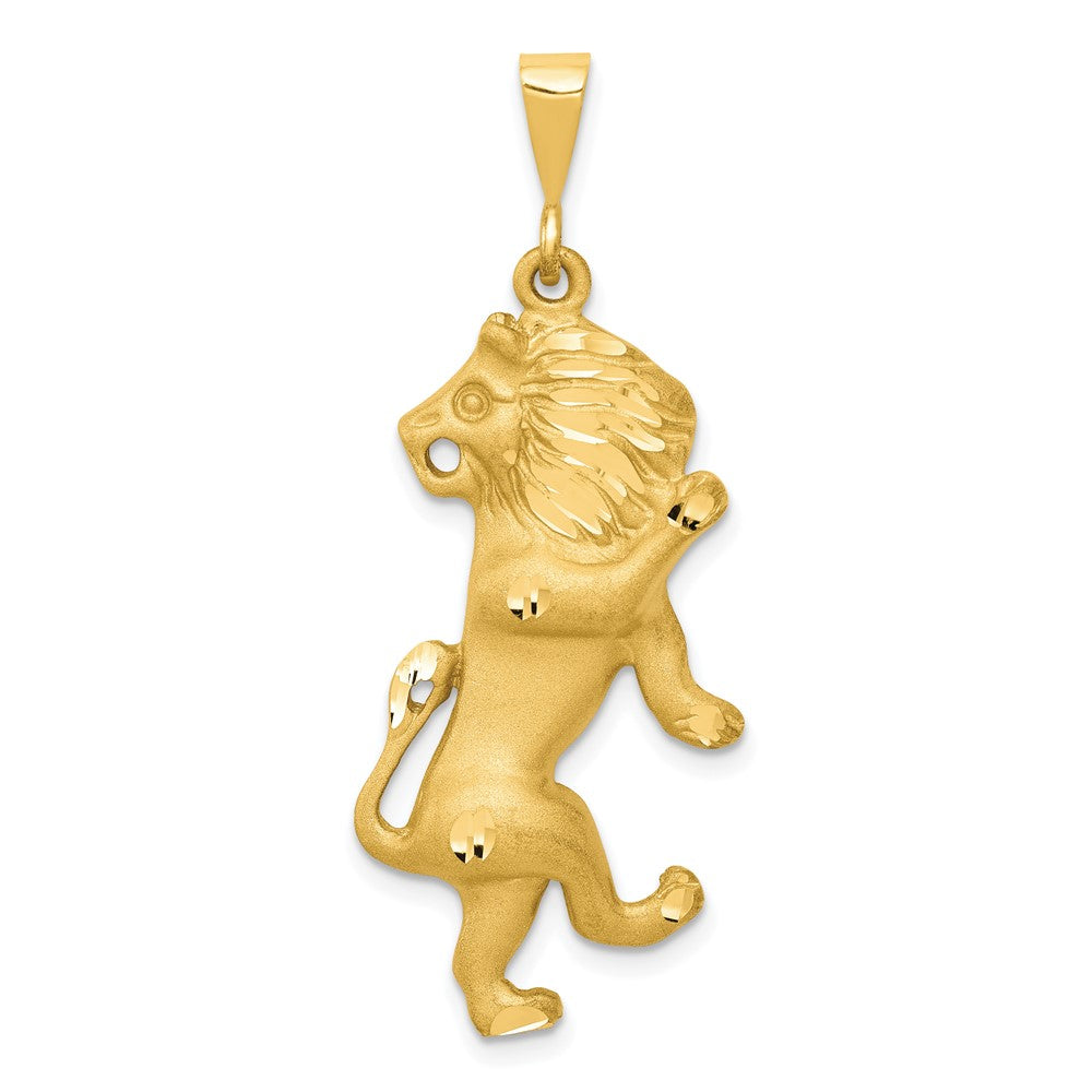 14k Satin Diamond-cut Leo Zodiac Charm, 40 x 16 mm