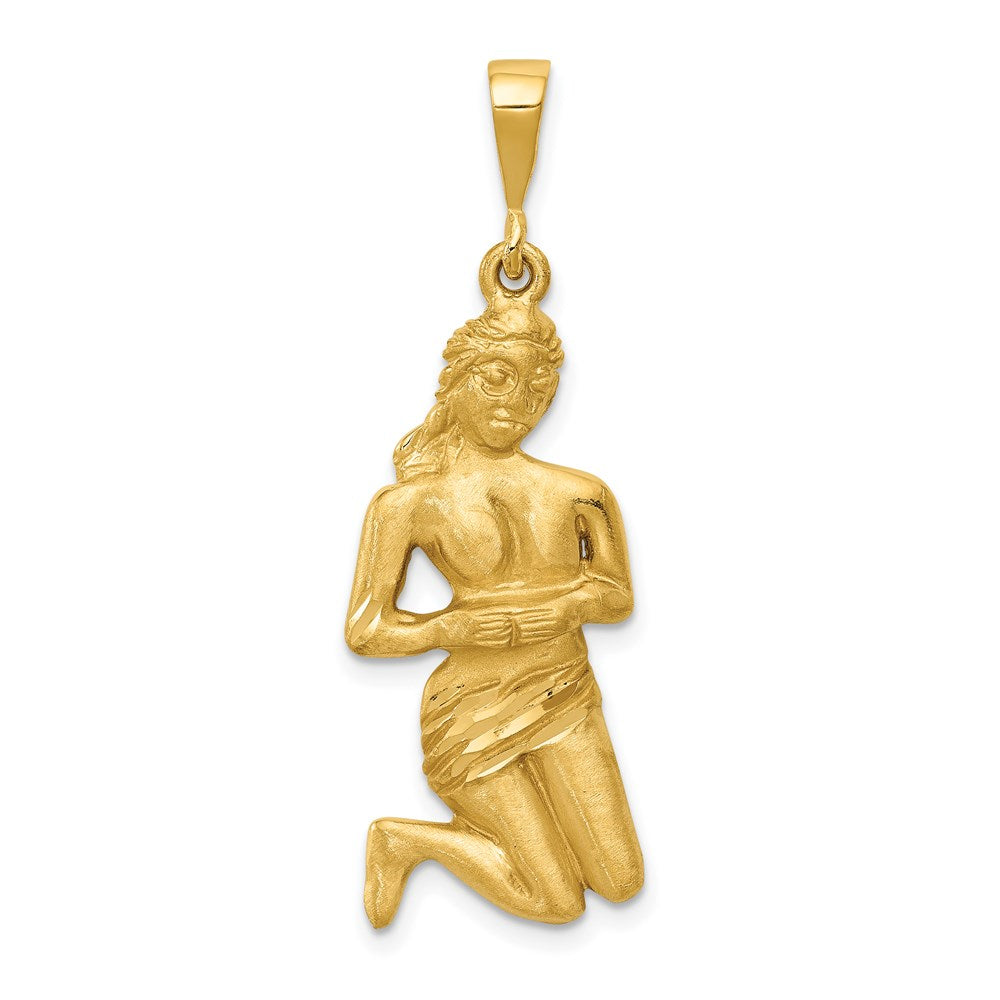 14k Satin Diamond-cut Virgo Zodiac Charm, 40 x 13 mm