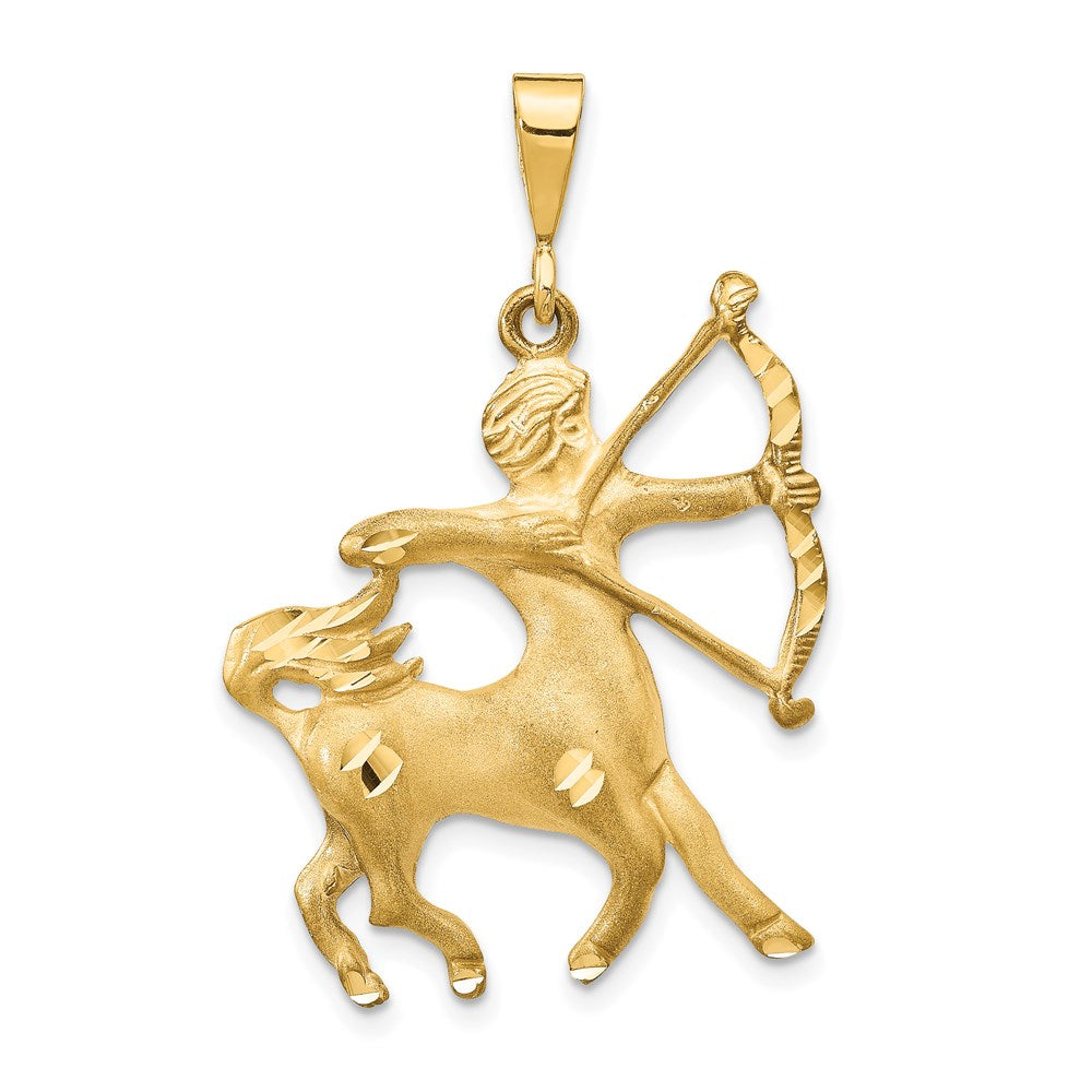 14k Satin Diamond-cut Sagittarius Zodiac Charm, 38 x 24 mm