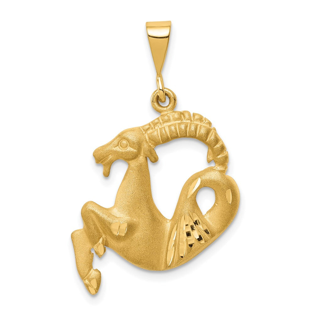14k Satin Diamond-cut Capricorn Zodiac Charm, 30 x 20 mm