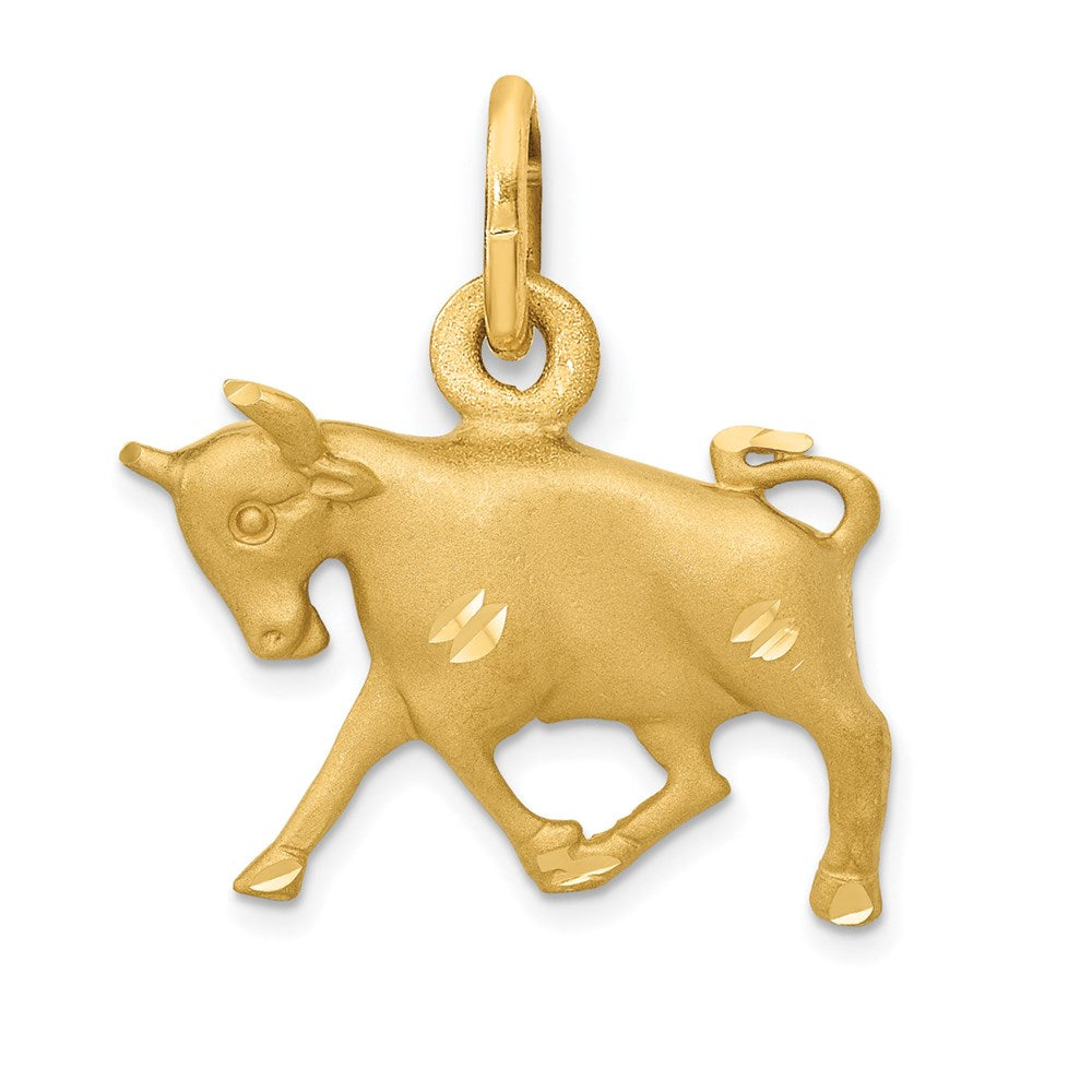 14k Satin Diamond-cut Taurus Zodiac Charm, 15 x 14 mm