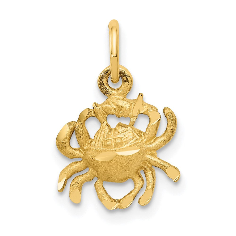 14k Satin Diamond-cut Cancer Zodiac Charm, 17 x 11 mm