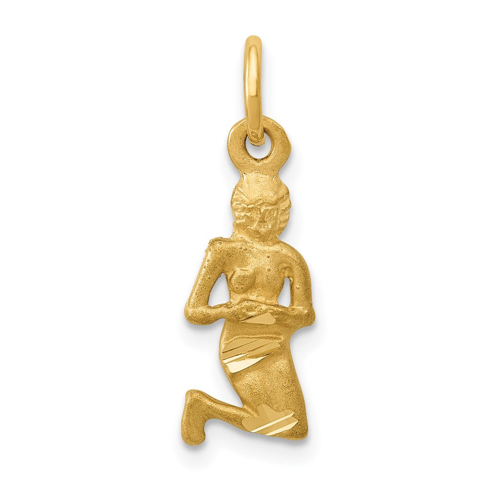 14k Satin Diamond-cut Virgo Zodiac Charm, 22 x 6.5 mm