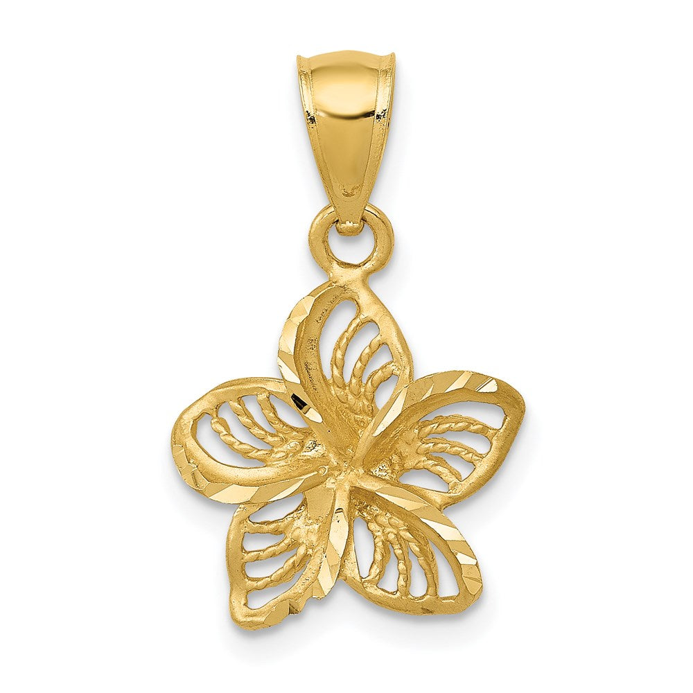14k Polished Diamond-cut Beaded Plumeria Flower Charm, 18.3 x 13.5 mm