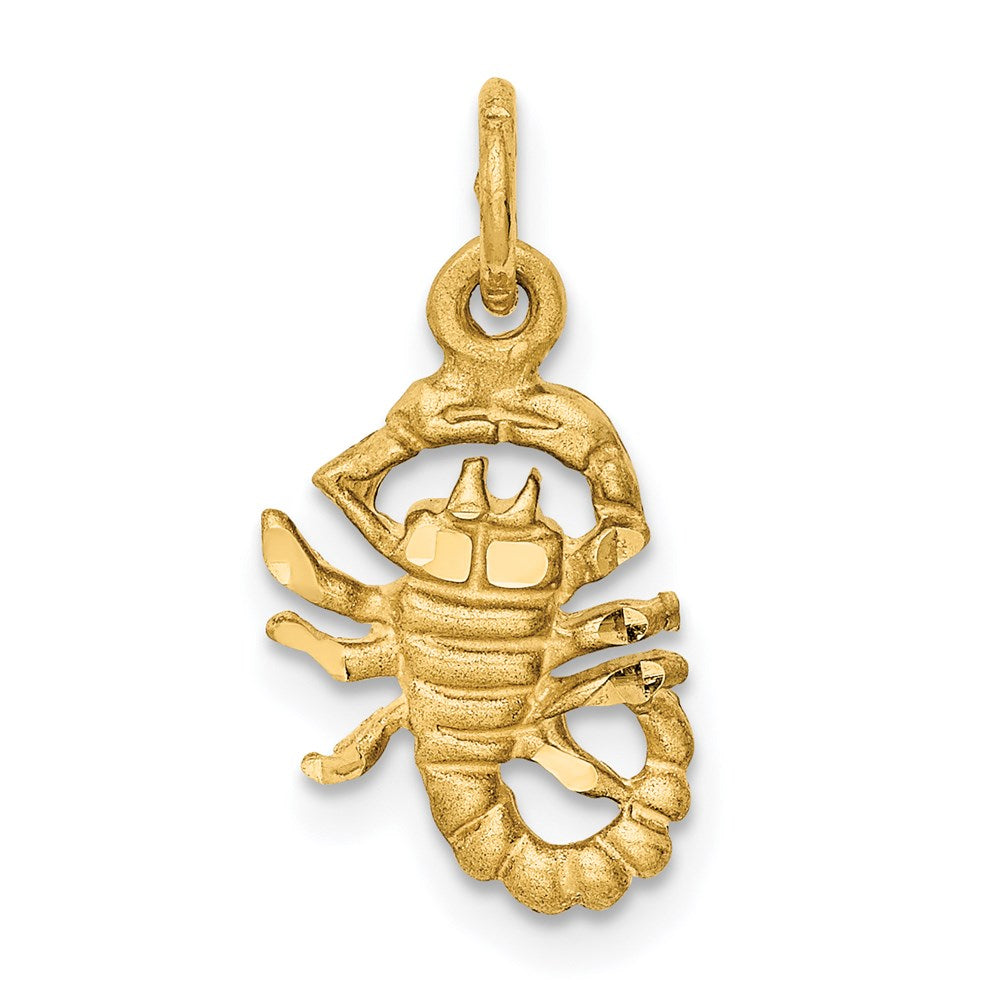 14k Satin Diamond-cut Scorpio Zodiac Charm, 19 x 10 mm