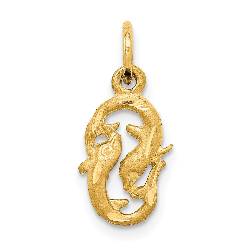 14k Satin Diamond-cut Pisces Zodiac Charm, 17 x 8 mm