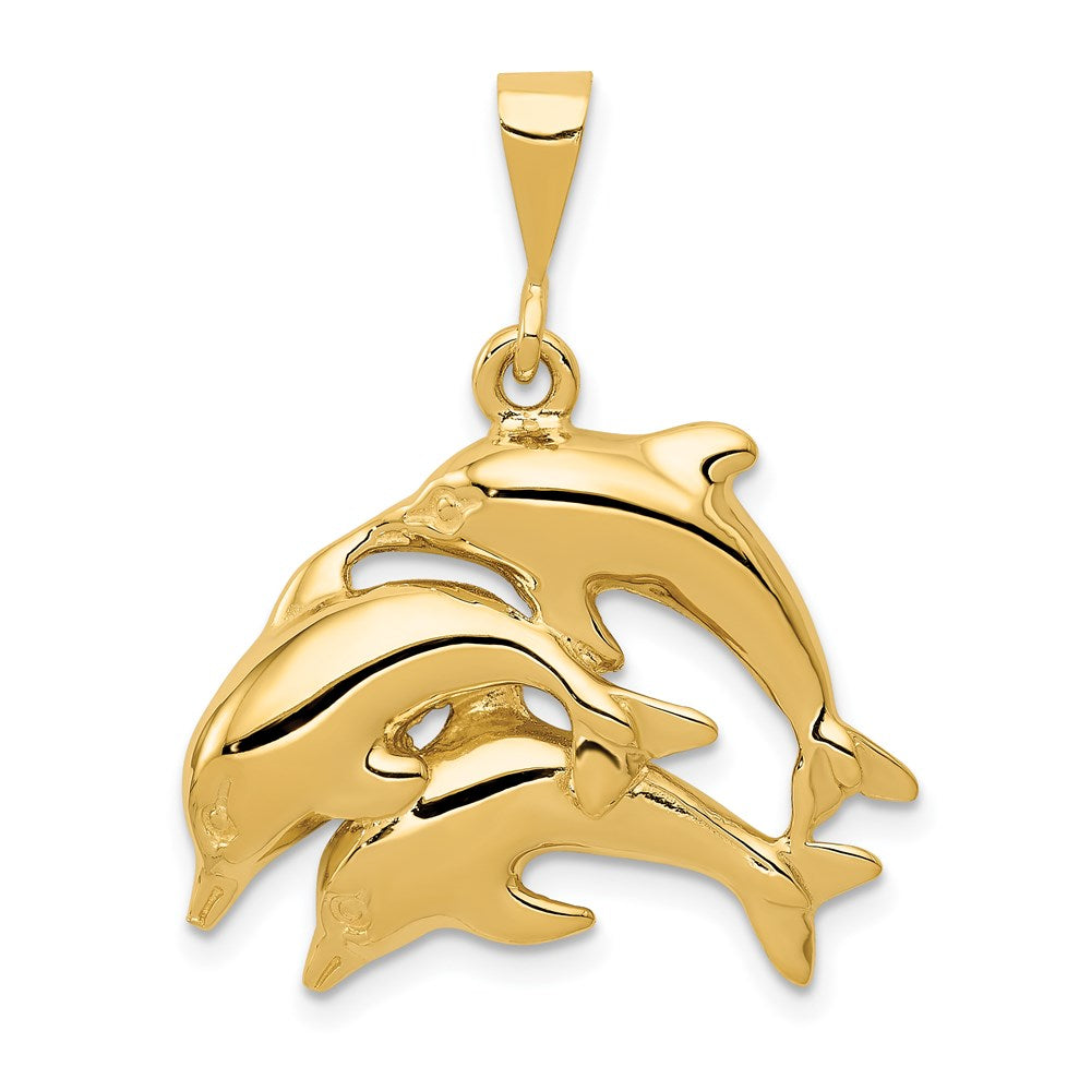 14k Polished Three Dolphin Charm, 31 x 23 mm