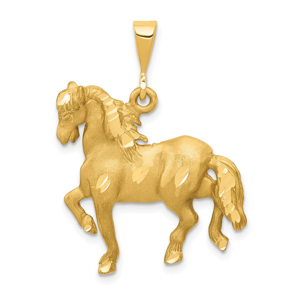 14k Satin Diamond-cut Horse Pendant, 32 x 24 mm