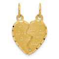 14k 2-Piece Break-Apart MY LOVE TO YOU I GIVE MY HEART Charm, 19 x 16 mm