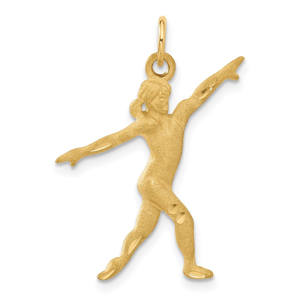 14k Satin Diamond-cut Gymnast Charm, 30 x 25 mm
