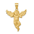 14K Satin Diamond-cut Angel Pendant, 38 x 28 mm