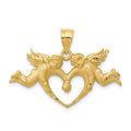 14k Satin Diamond-cut Angels with Heart Pendant, 22 x 30 mm